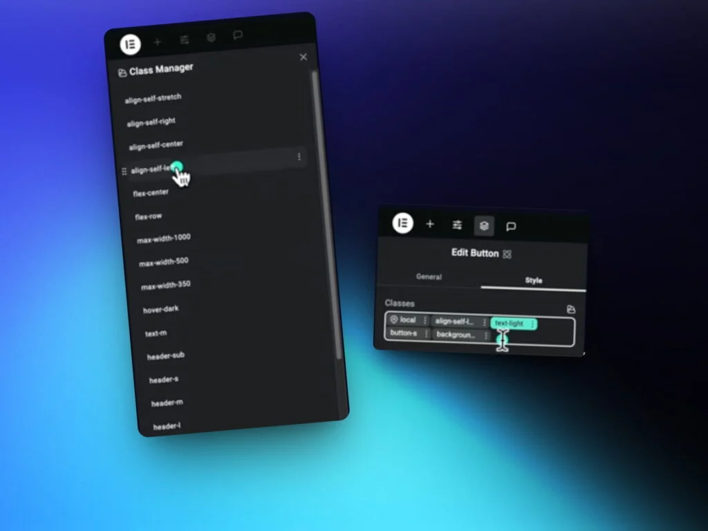 Painel de classes elementor